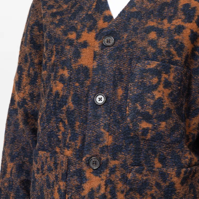 Universal Works Womens Cardigan Dark Navy Brown Night Leopard-6