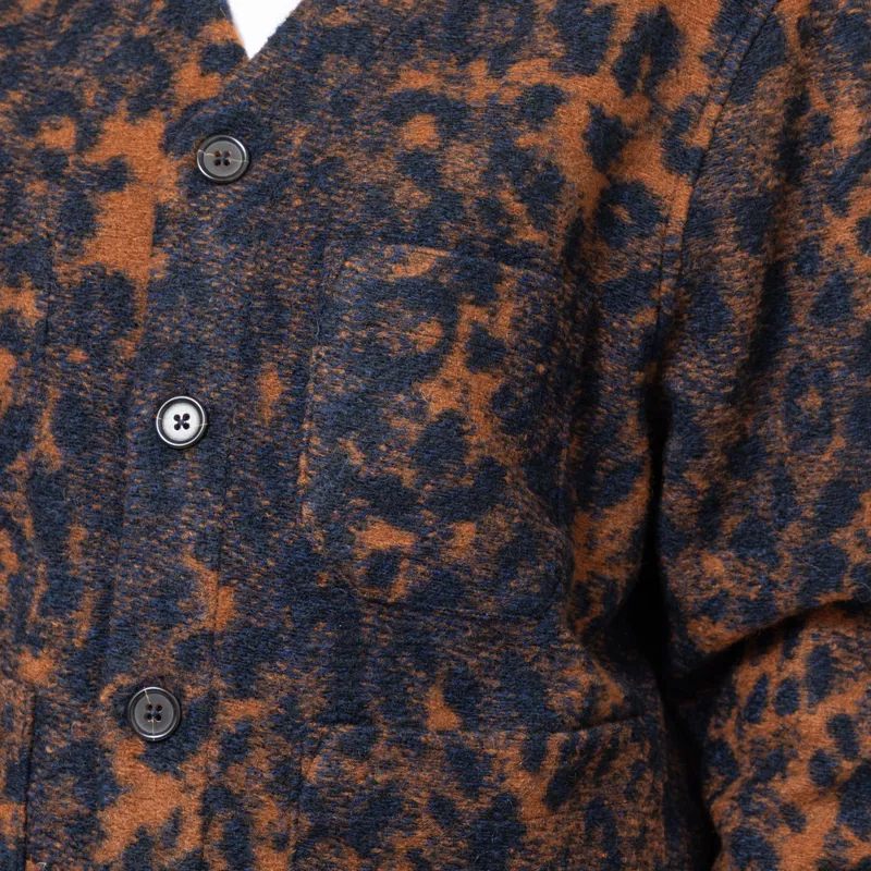 Universal Works Womens Cardigan Dark Navy Brown Night Leopard-7