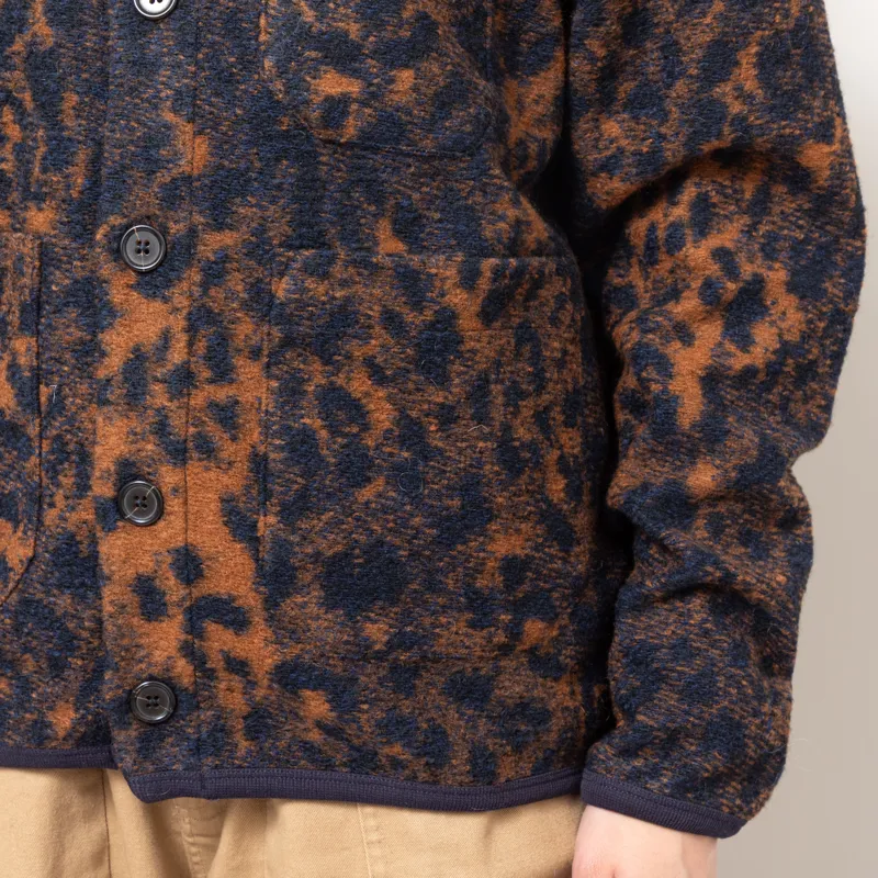 Universal Works Womens Cardigan Dark Navy Brown Night Leopard-8