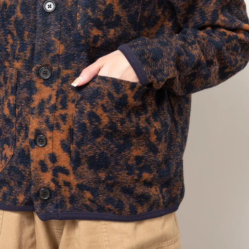 Universal Works Womens Cardigan Dark Navy Brown Night Leopard-10
