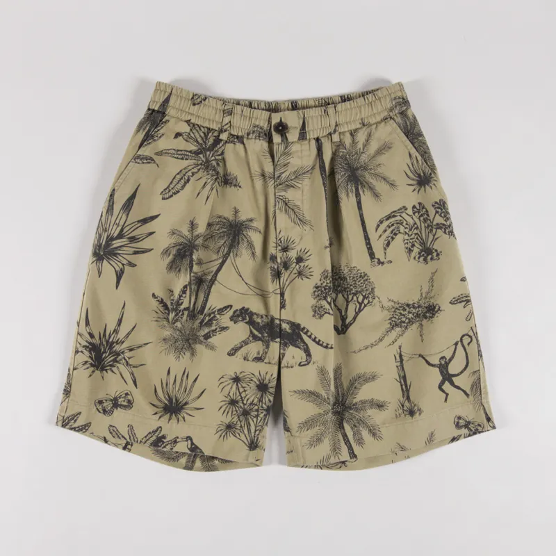Universal Works Pleated Track Shorts Sand Jungle Toile Twill