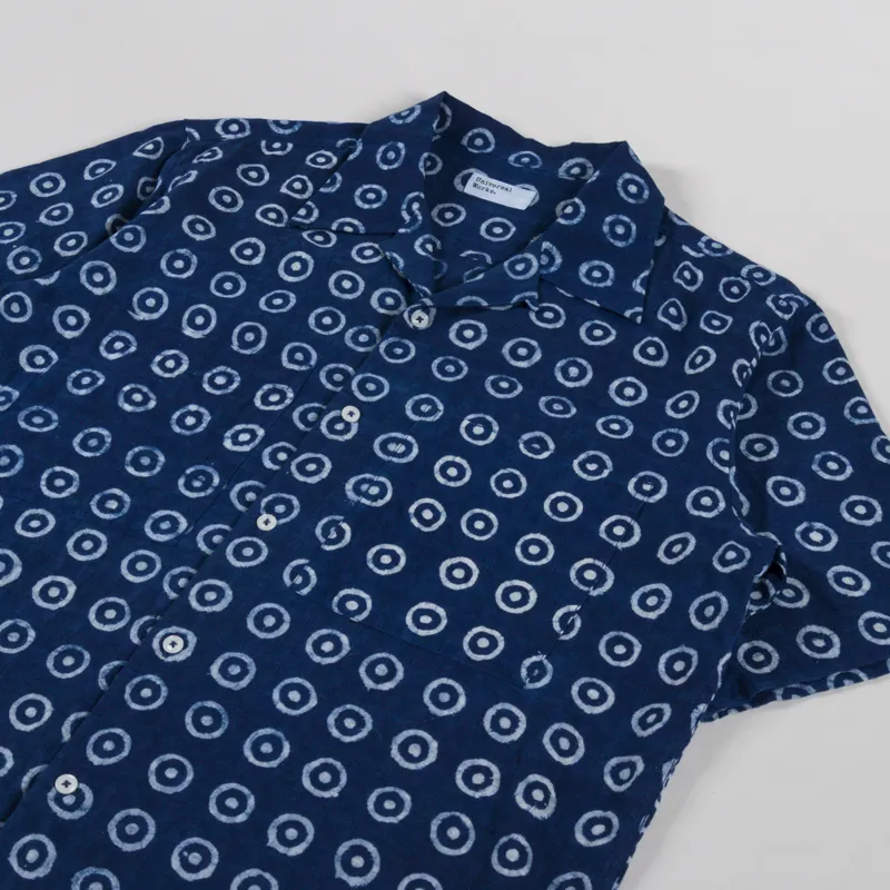 Universal Works Camper Shirt Indigo Block Print Circles-1