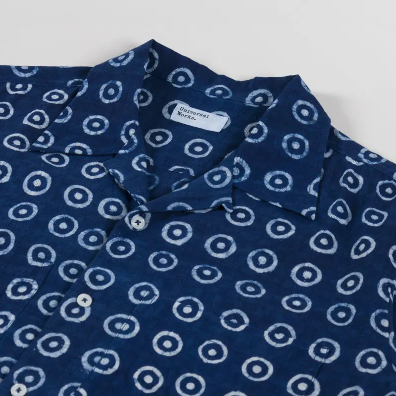 Universal Works Camper Shirt Indigo Block Print Circles-2