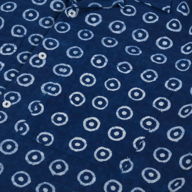Universal Works Camper Shirt Indigo Block Print Circles-3