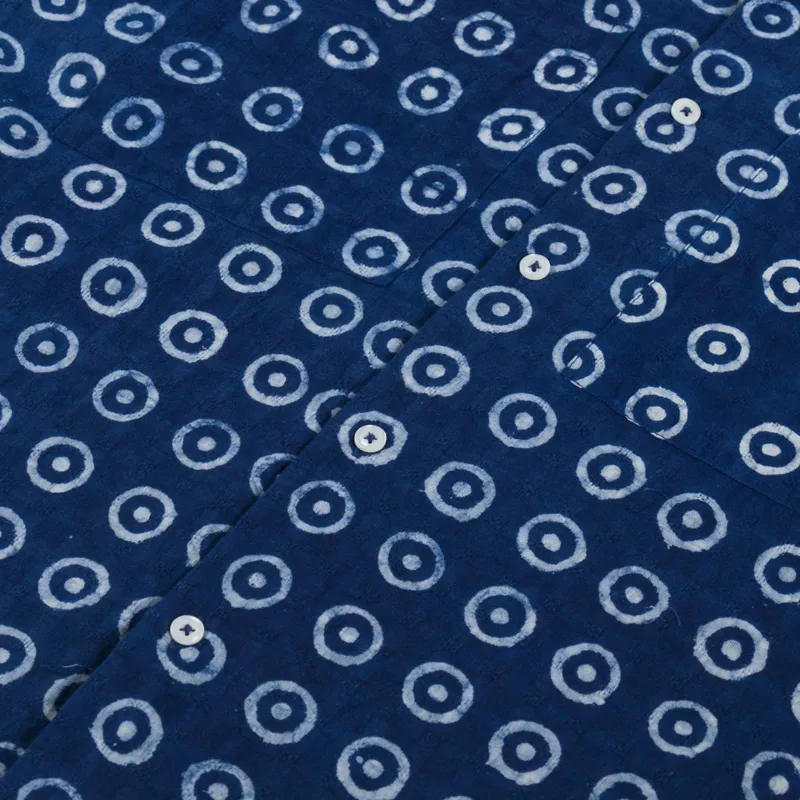 Universal Works Camper Shirt Indigo Block Print Circles-4