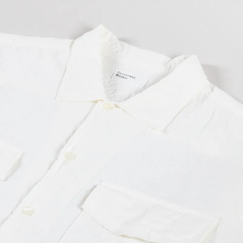 Universal Works Attendant Shirt Ecru Arten Seersucker-4