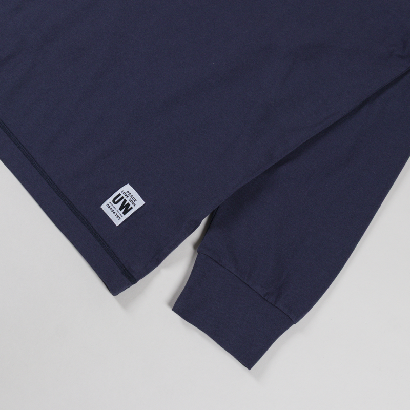 Universal Works Long Sleeve Henry T Shirt Navy Recycled Bio Jersey-5