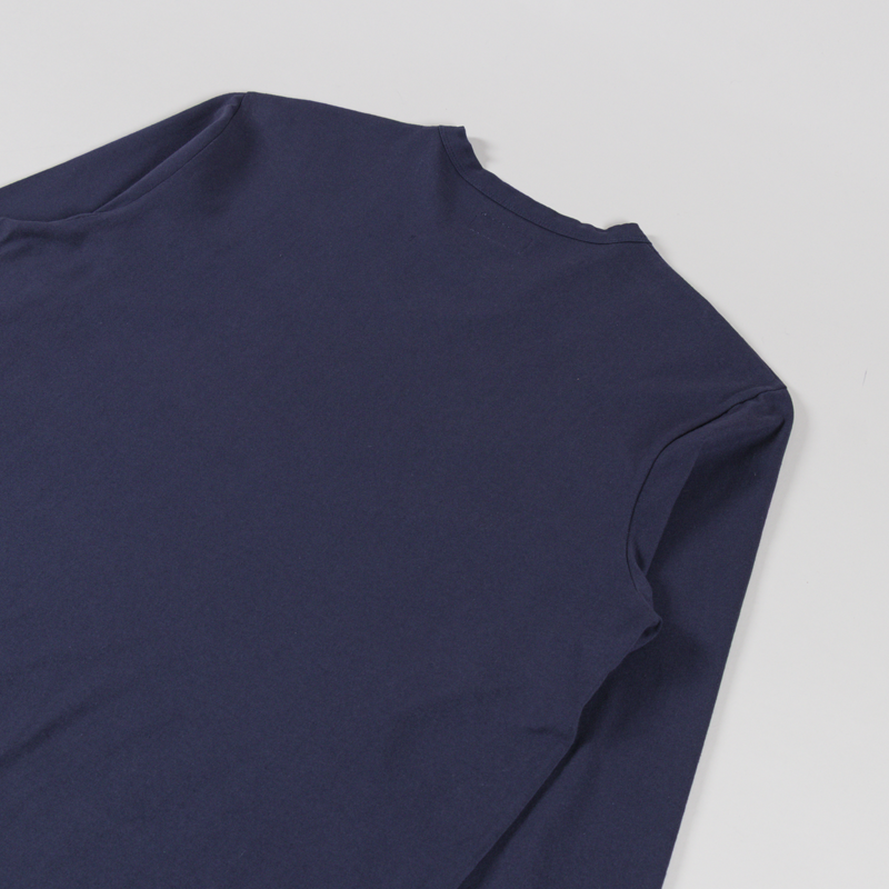 Universal Works Long Sleeve Henry T Shirt Navy Recycled Bio Jersey-3