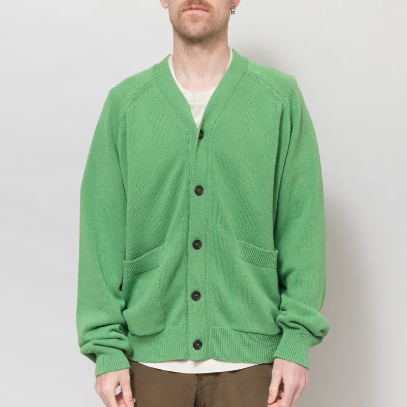 Universal Works Pocket David Cardigan Green Eco Cotton Knit