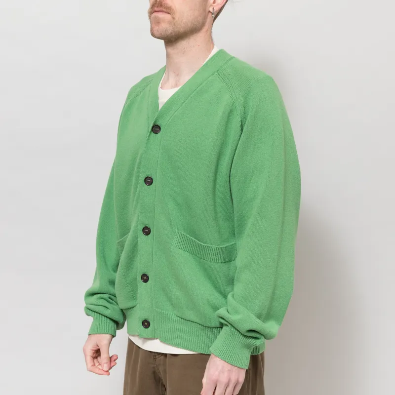 Universal Works Pocket David Cardigan Green Eco Cotton Knit-1