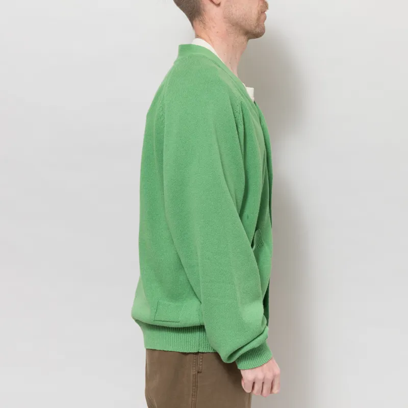 Universal Works Pocket David Cardigan Green Eco Cotton Knit-4