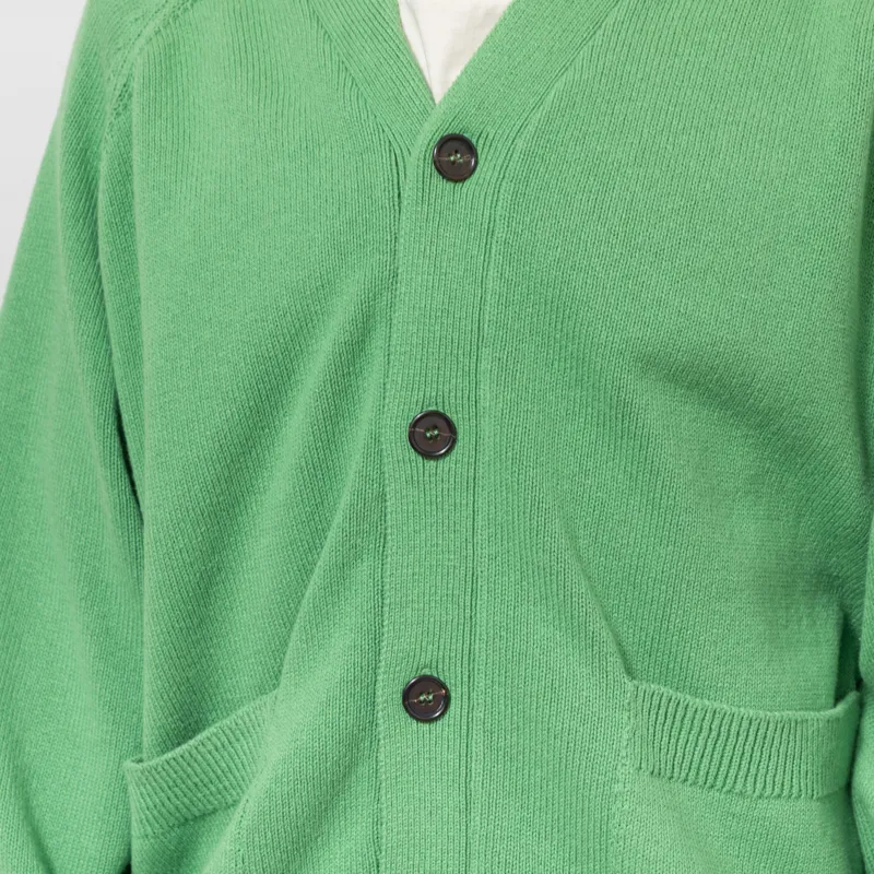 Universal Works Pocket David Cardigan Green Eco Cotton Knit-6