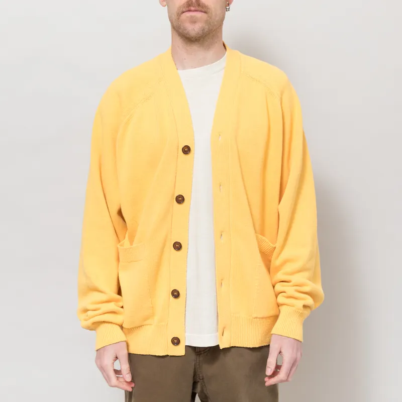 Universal Works Pocket David Cardigan Yellow Eco Cotton Knit