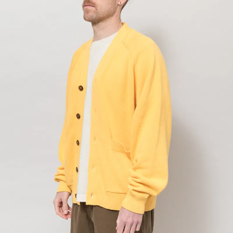 Universal Works Pocket David Cardigan Yellow Eco Cotton Knit-1