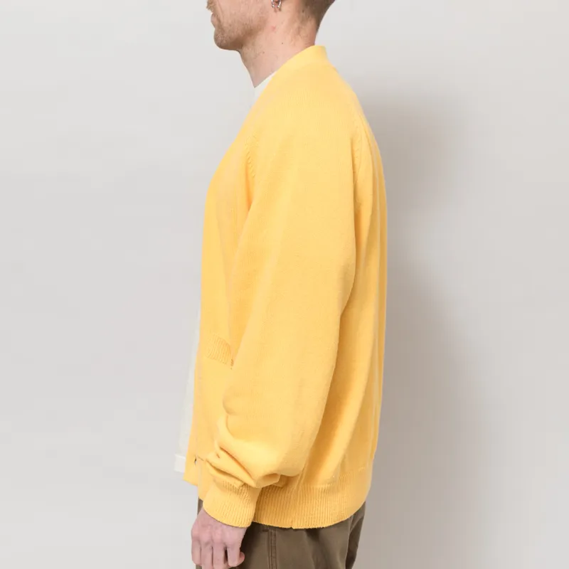 Universal Works Pocket David Cardigan Yellow Eco Cotton Knit-2