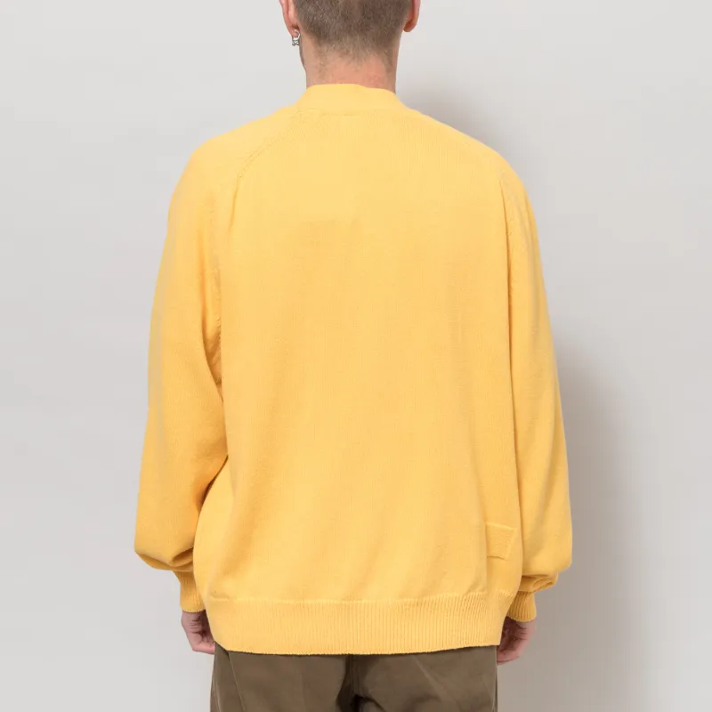 Universal Works Pocket David Cardigan Yellow Eco Cotton Knit-3