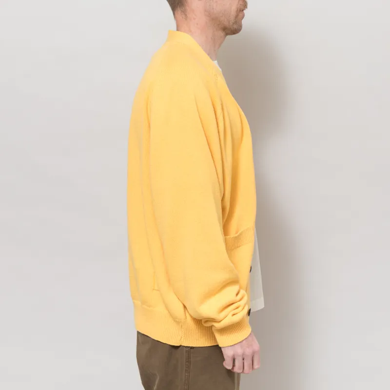 Universal Works Pocket David Cardigan Yellow Eco Cotton Knit-4