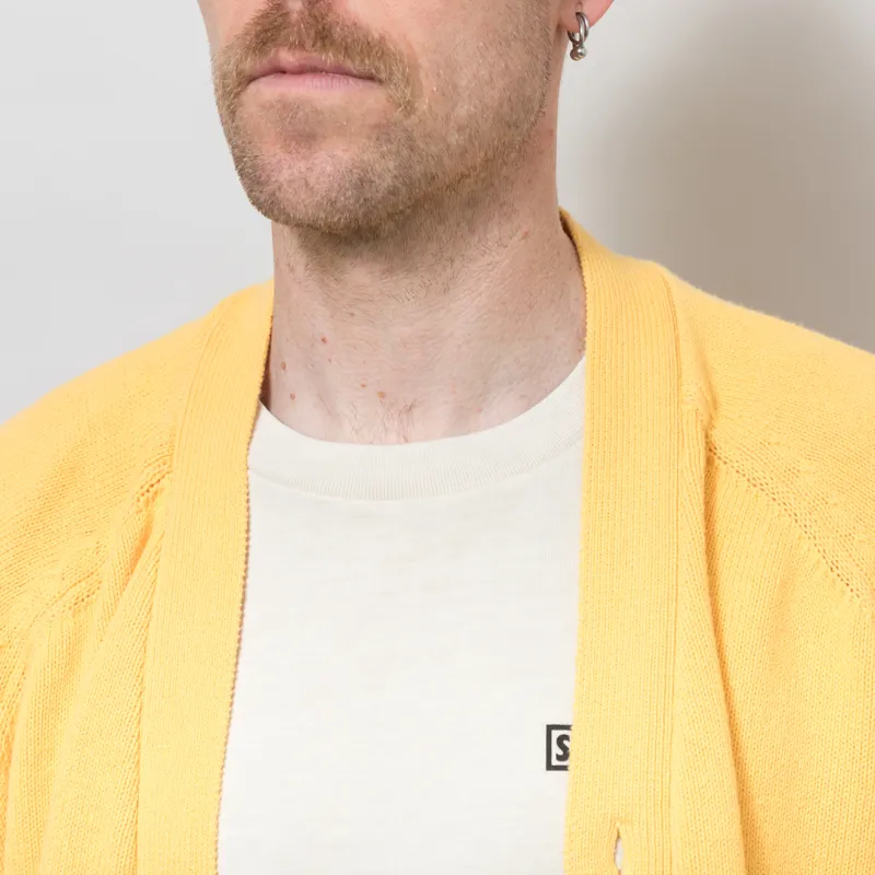 Universal Works Pocket David Cardigan Yellow Eco Cotton Knit-5