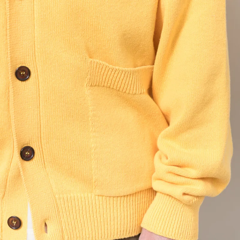 Universal Works Pocket David Cardigan Yellow Eco Cotton Knit-6