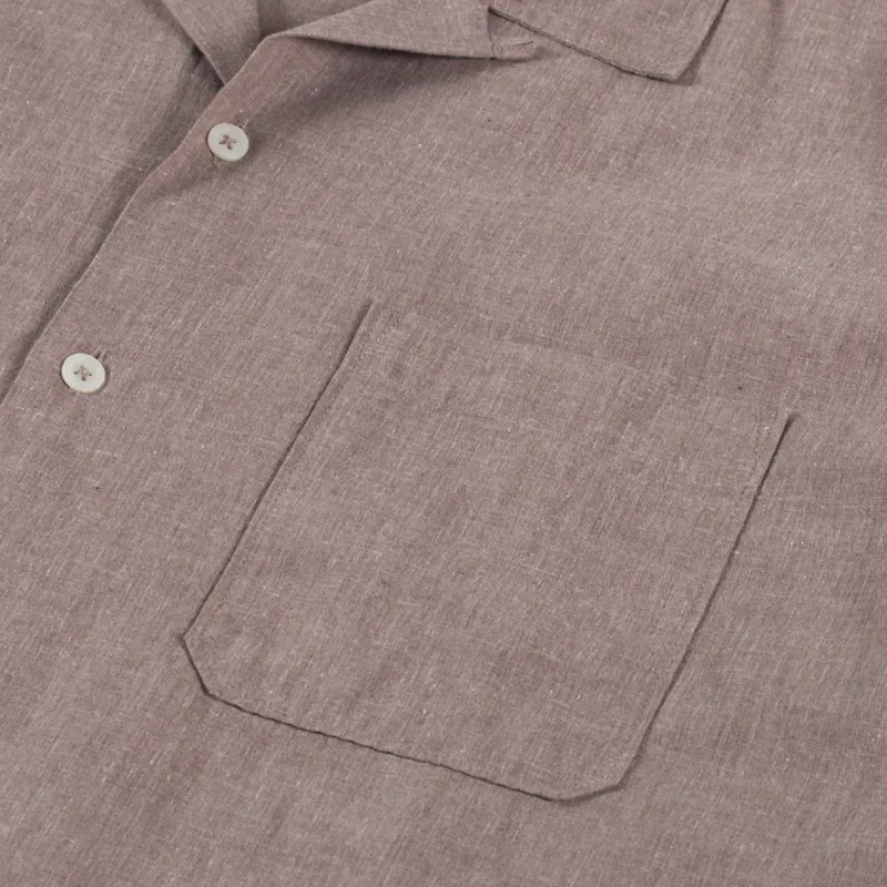 Universal Works Road Shirt Brown Sido Linen Mix-3