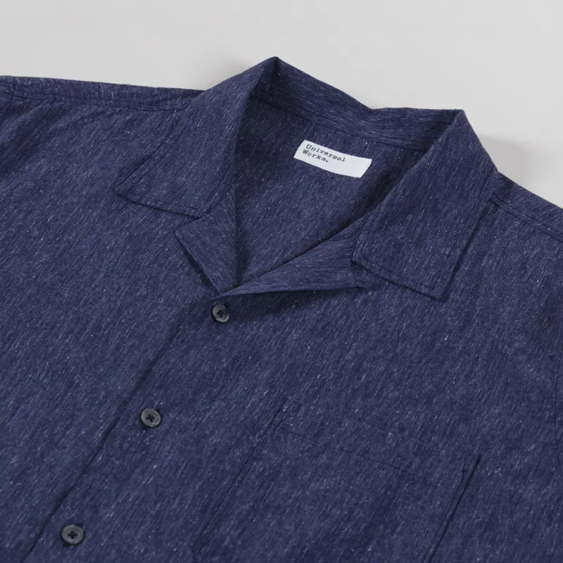 Universal Works Road Shirt Navy Sido Linen Mix-2