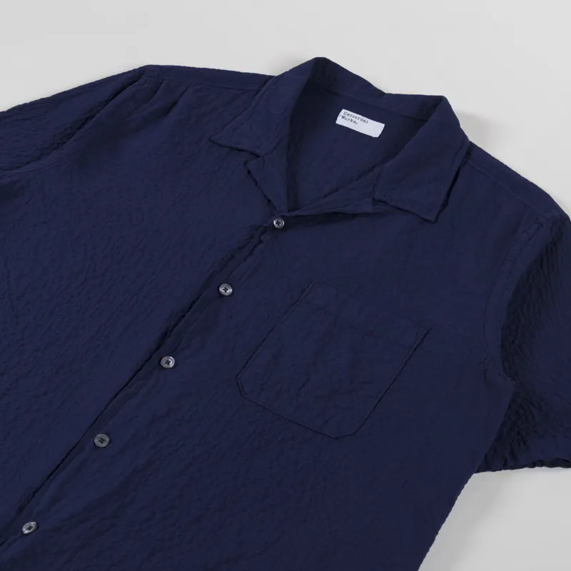 Universal Works Road Shirt Navy Arten Seersucker-1