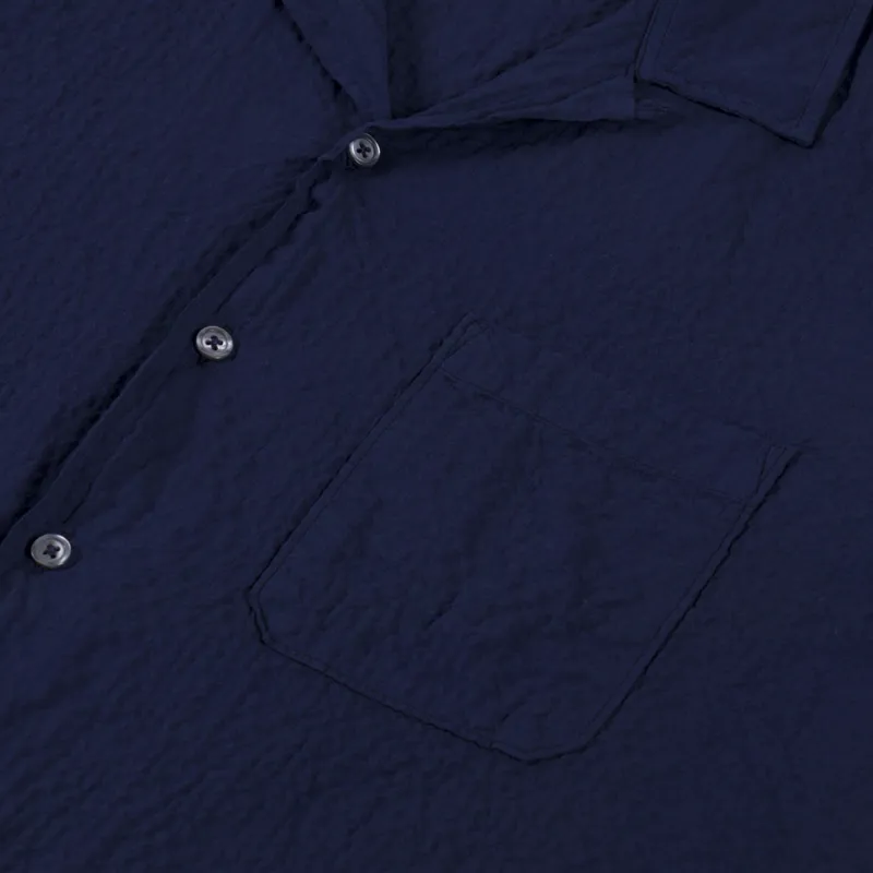 Universal Works Road Shirt Navy Arten Seersucker-2