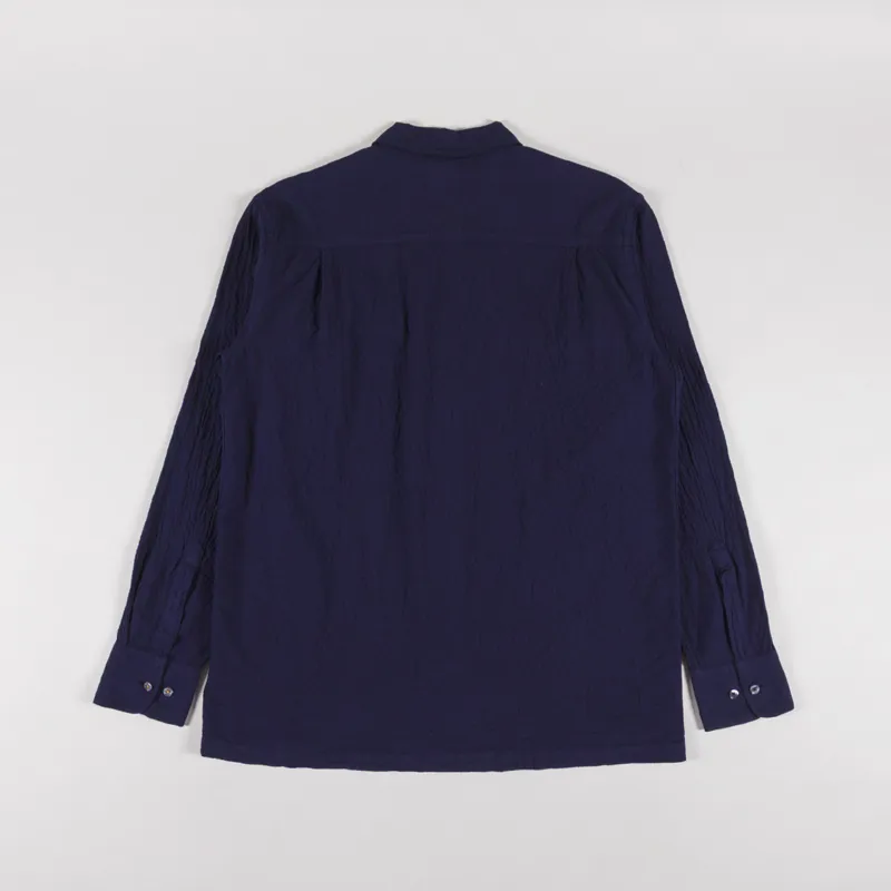 Universal Works Attendant Shirt Navy Arten Seersucker-1