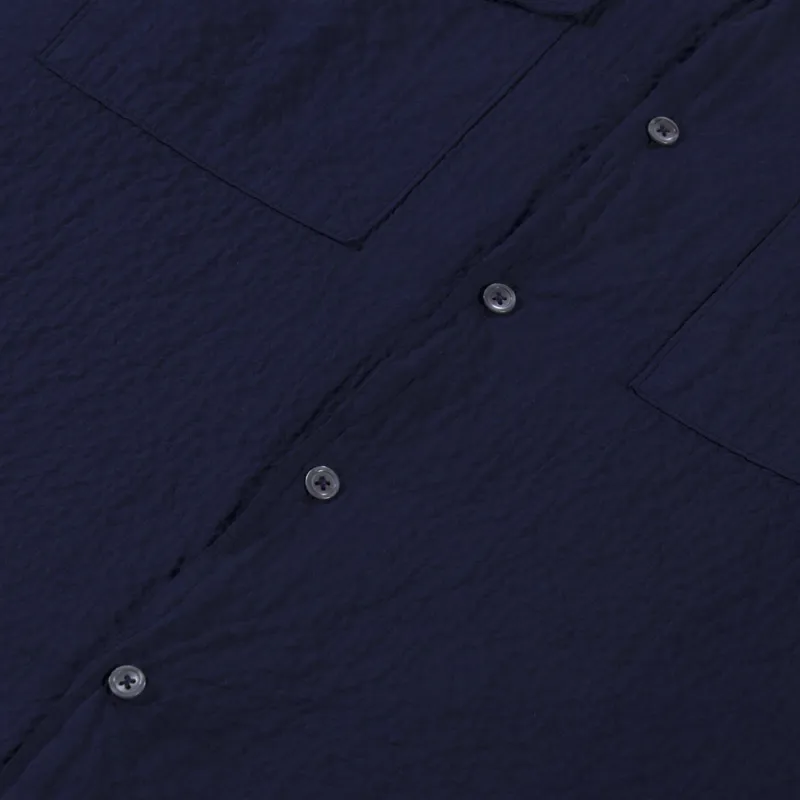 Universal Works Attendant Shirt Navy Arten Seersucker-5