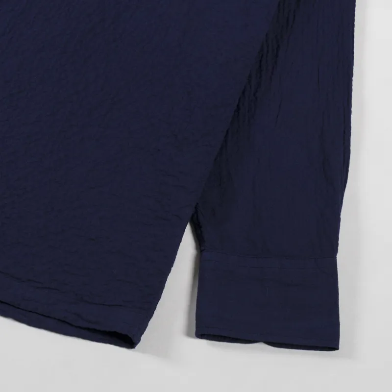 Universal Works Attendant Shirt Navy Arten Seersucker-6