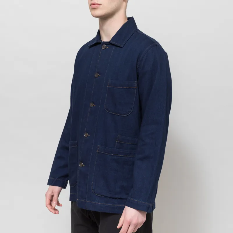 Universal Works Bakers Overshirt Indigo Recycled Herringbone-1