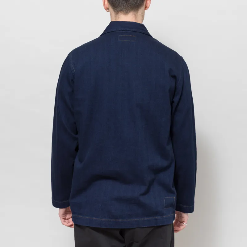Universal Works Bakers Overshirt Indigo Recycled Herringbone-2