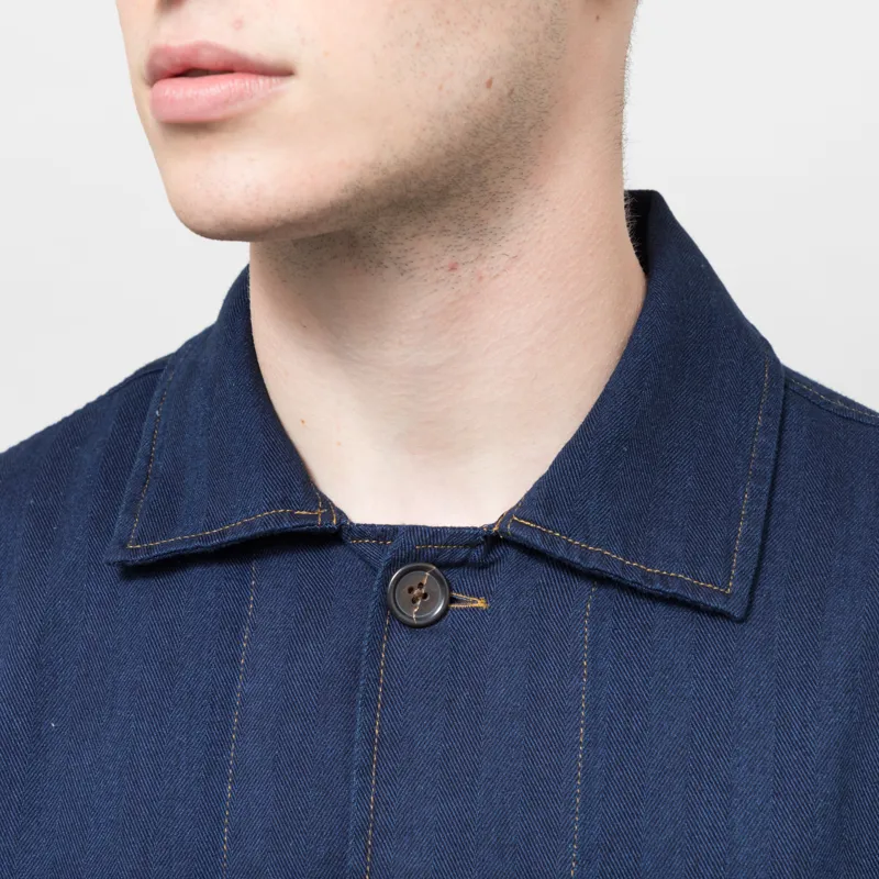 Universal Works Bakers Overshirt Indigo Recycled Herringbone-3