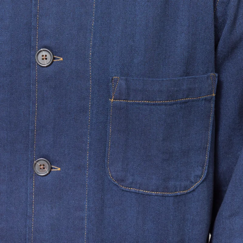 Universal Works Bakers Overshirt Indigo Recycled Herringbone-6