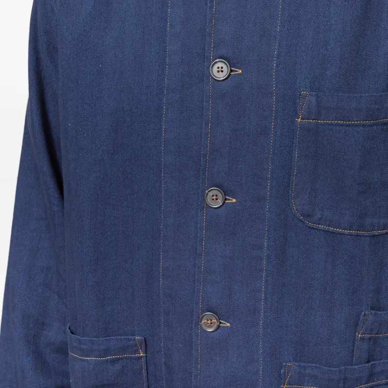 Universal Works Bakers Overshirt Indigo Recycled Herringbone-4
