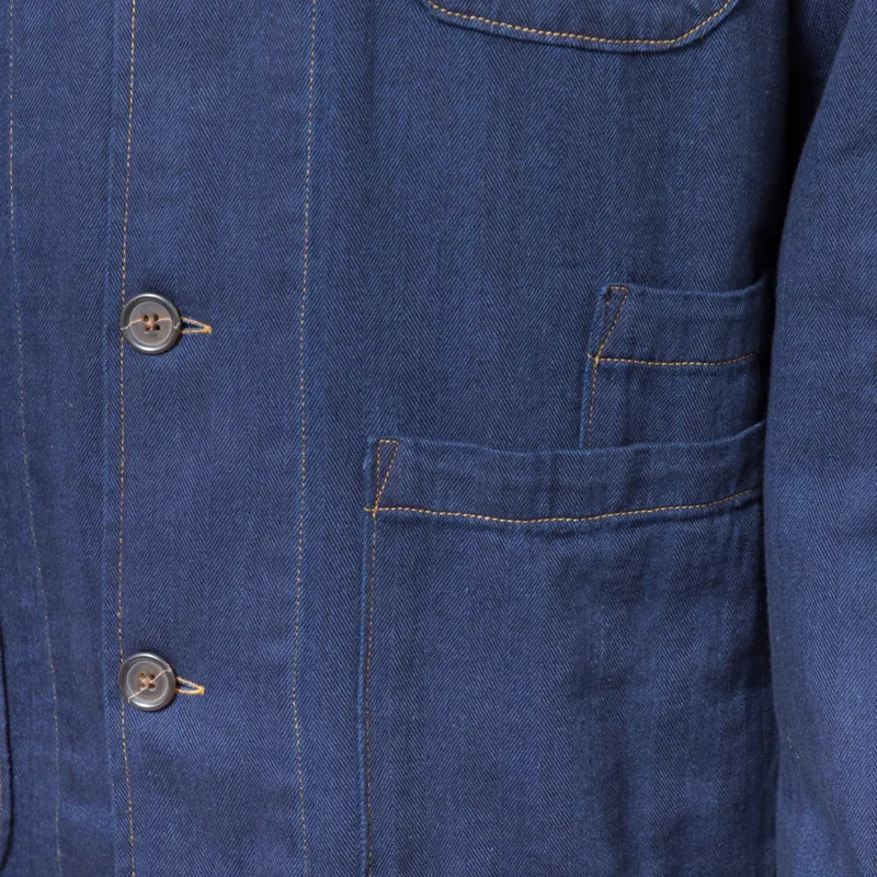 Universal Works Bakers Overshirt Indigo Recycled Herringbone-5