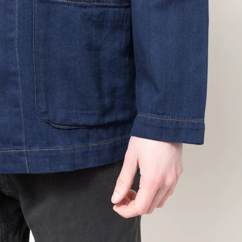 Universal Works Bakers Overshirt Indigo Recycled Herringbone-7