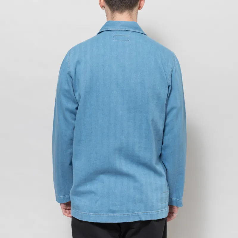 Universal Works Bakers Overshirt Washed Indigo Recycled Herringbone-2