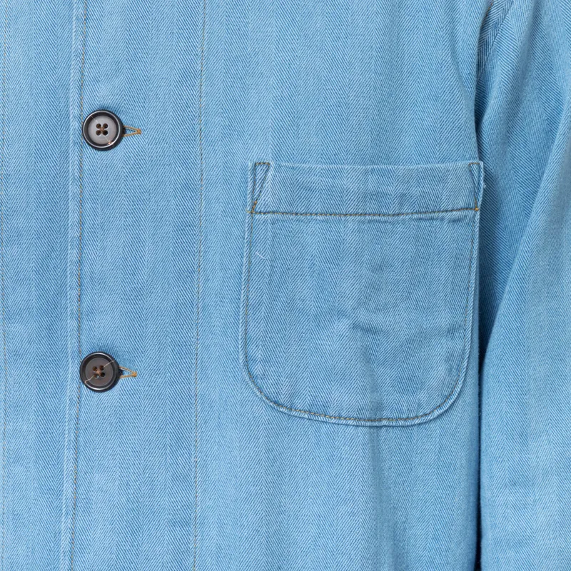 Universal Works Bakers Overshirt Washed Indigo Recycled Herringbone-5