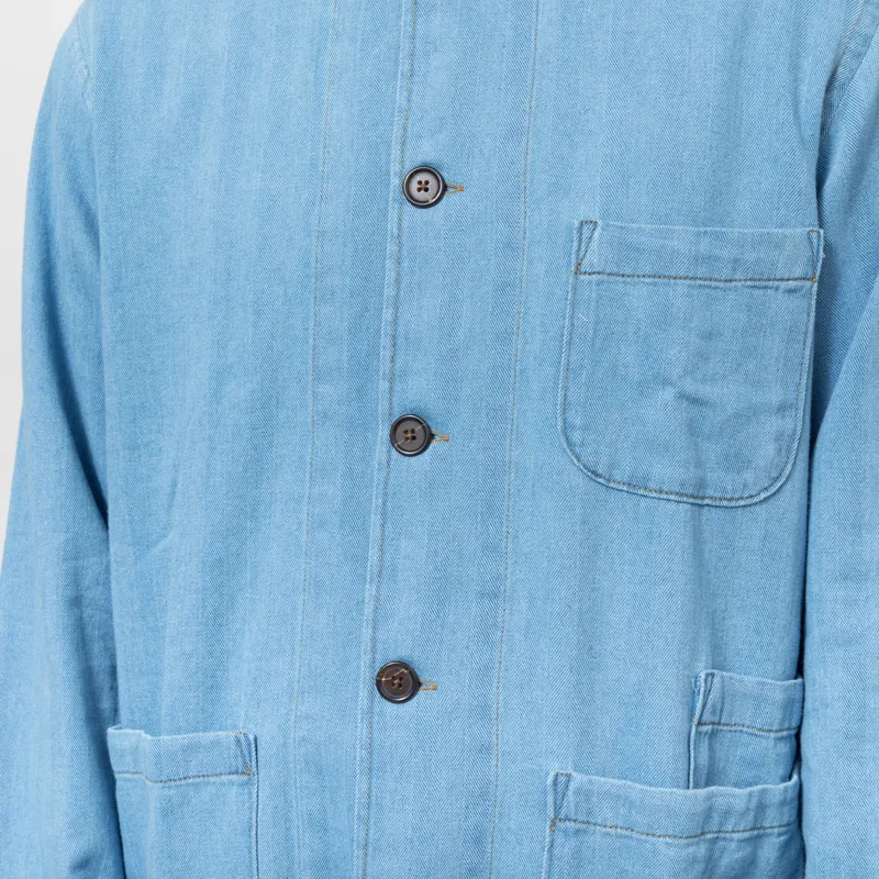 Universal Works Bakers Overshirt Washed Indigo Recycled Herringbone-4
