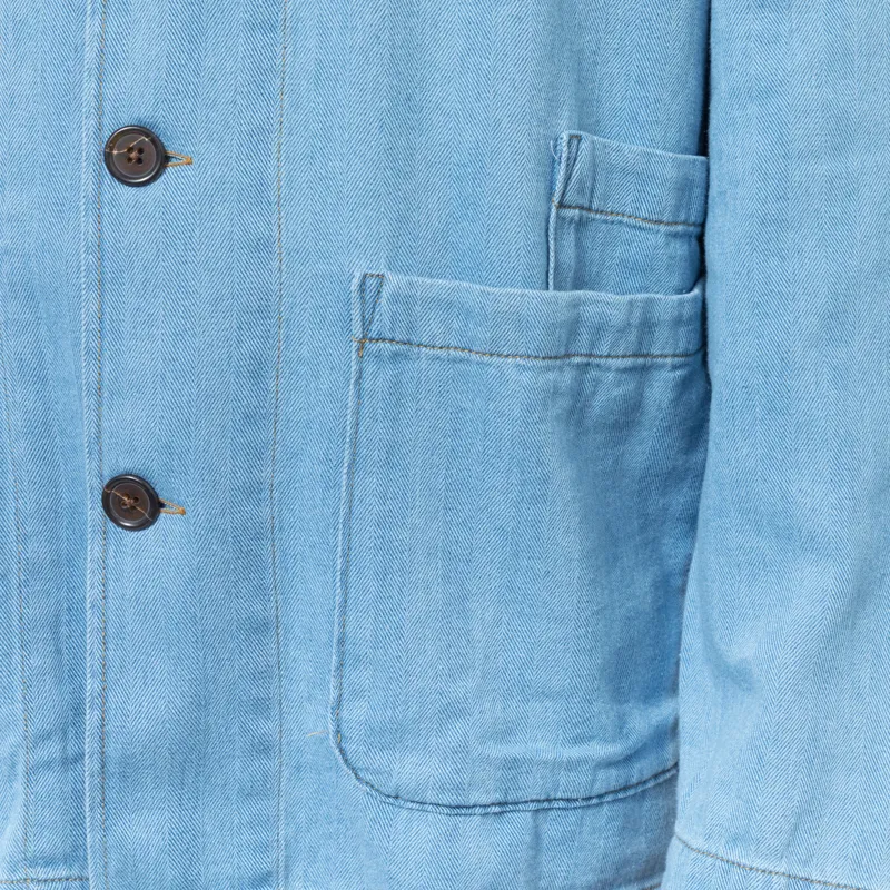 Universal Works Bakers Overshirt Washed Indigo Recycled Herringbone-6
