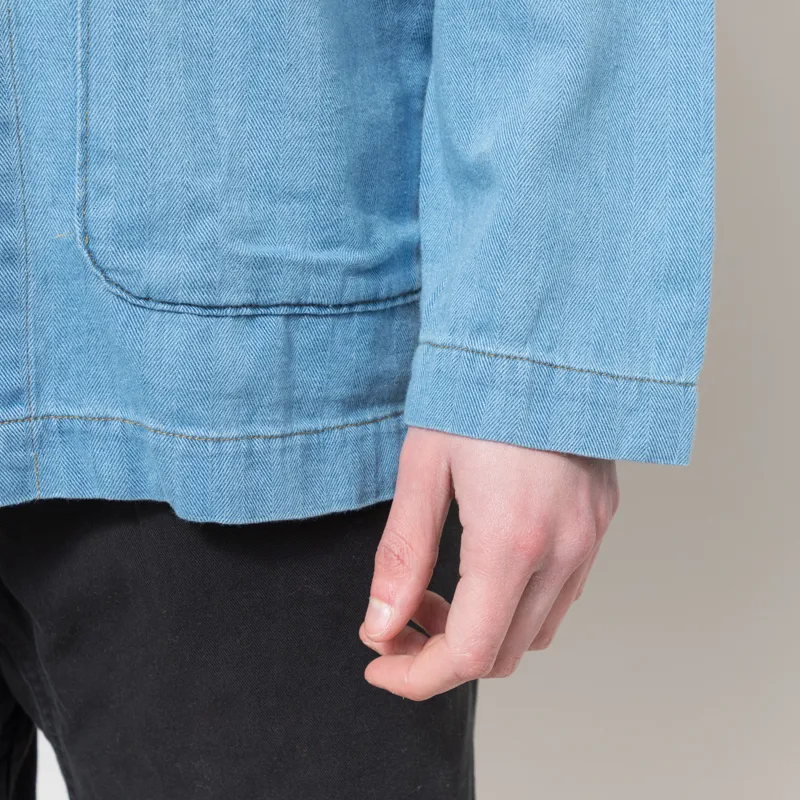 Universal Works Bakers Overshirt Washed Indigo Recycled Herringbone-8