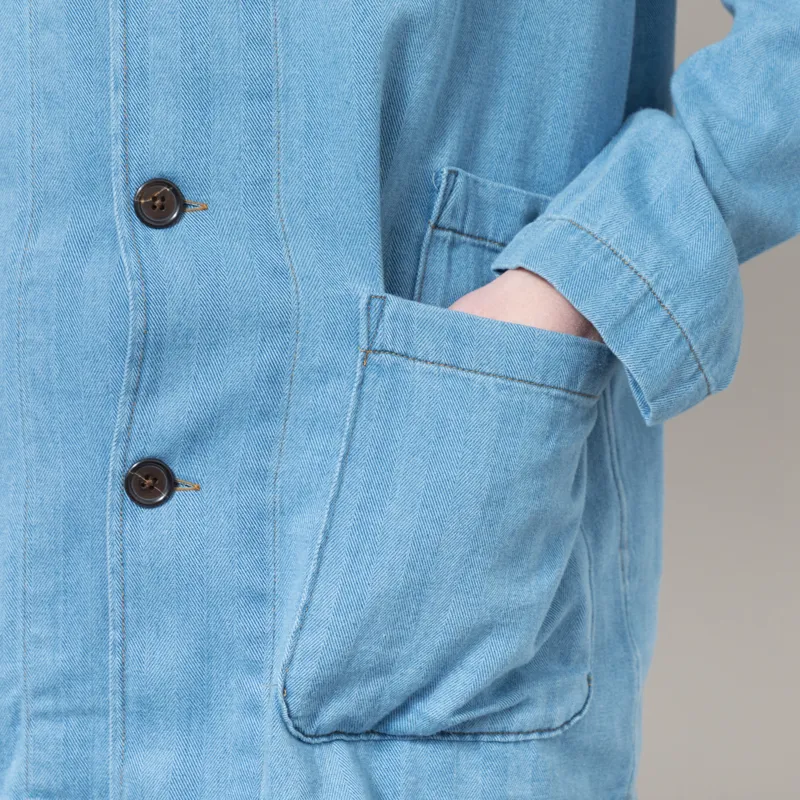 Universal Works Bakers Overshirt Washed Indigo Recycled Herringbone-7