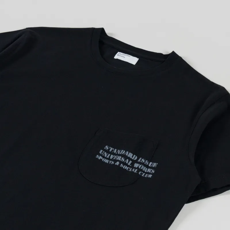 Universal Works Print Pocket T Shirt Black Organic Jersey-1