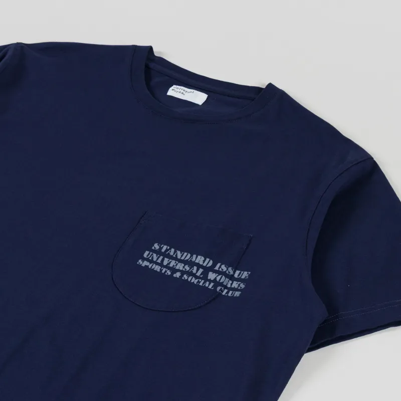 Universal Works Print Pocket T Shirt Bright Navy Organic Jersey-1