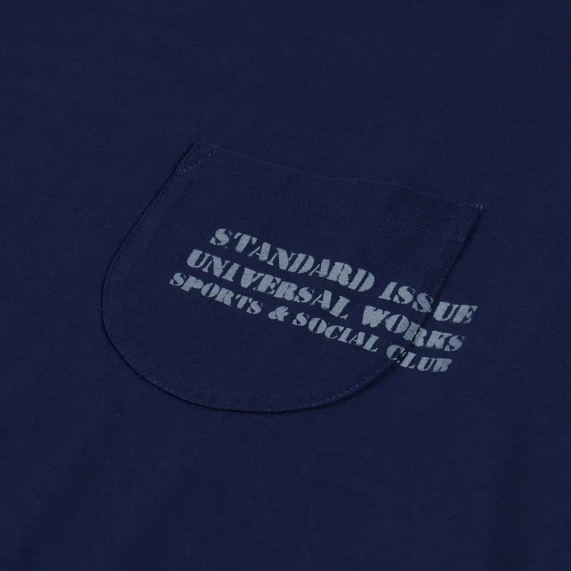 Universal Works Print Pocket T Shirt Bright Navy Organic Jersey-2
