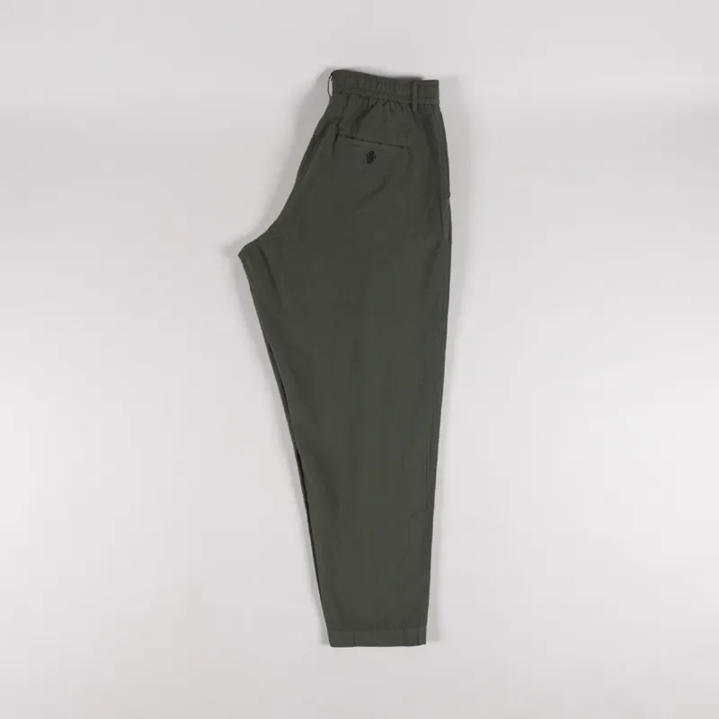 Universal Works Pleated Track Pants Olive Merida Seersucker-2