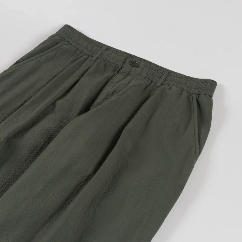 Universal Works Pleated Track Pants Olive Merida Seersucker-5