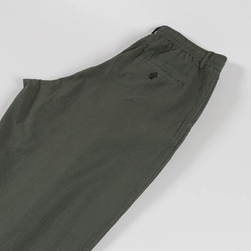 Universal Works Pleated Track Pants Olive Merida Seersucker-3