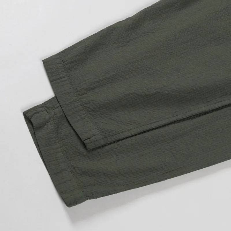 Universal Works Pleated Track Pants Olive Merida Seersucker-4